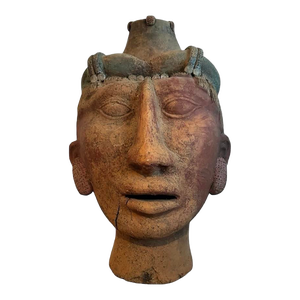 1970s Large Scale Terracotta Mayan Style Bust Sculpture