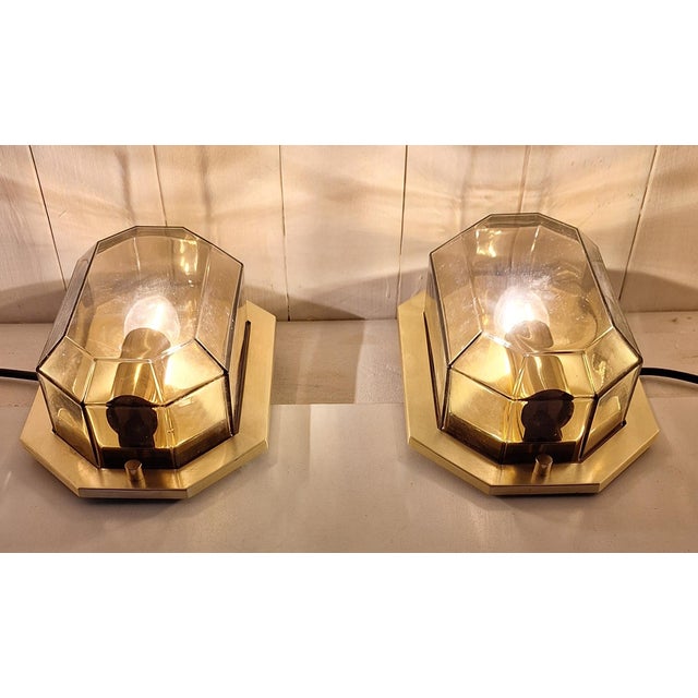1970s Vintage German Wall Lamps with Brass Frames and Tinted Crystal Glass Shades from Limburg, 1970s, Set of 2 For Sale - Image 5 of 8