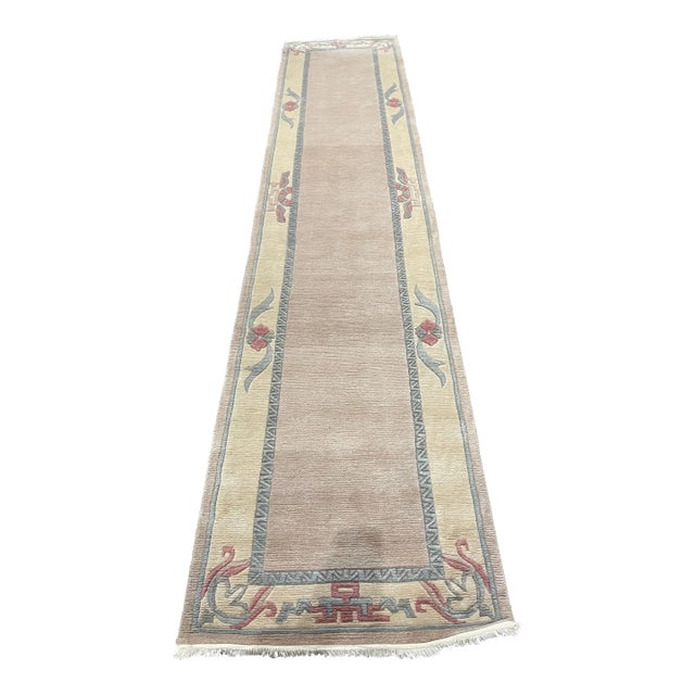 1990s Handwoven Modern Design Chinese Rug 2'6" X 10'11" For Sale