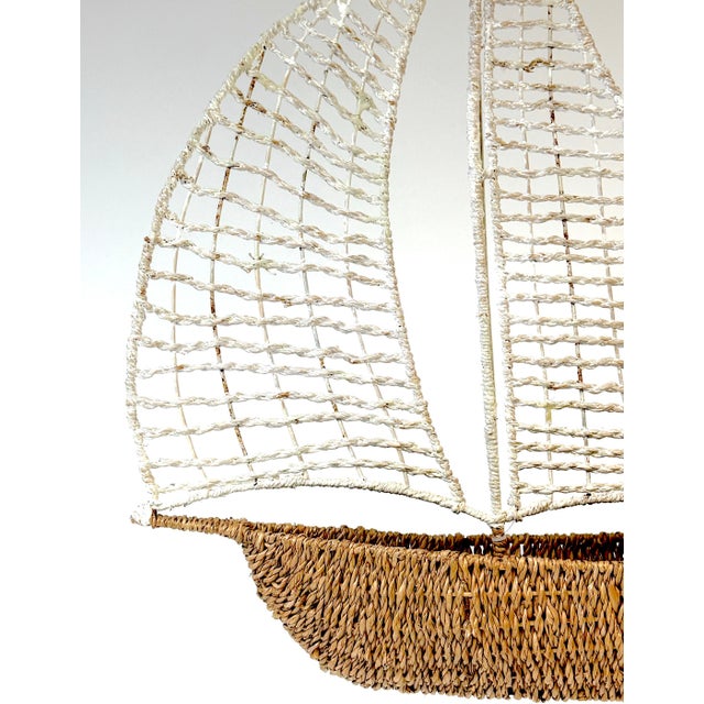 Mid 20th Century Coastal Boho Chic Polychromed Rattan, Willow and Reed Sailboat Chandelier For Sale - Image 11 of 16