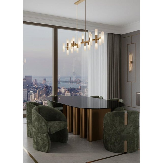 2020s Romeo Glass Top Sculptural Oval Dining Table in Brass For Sale - Image 5 of 7