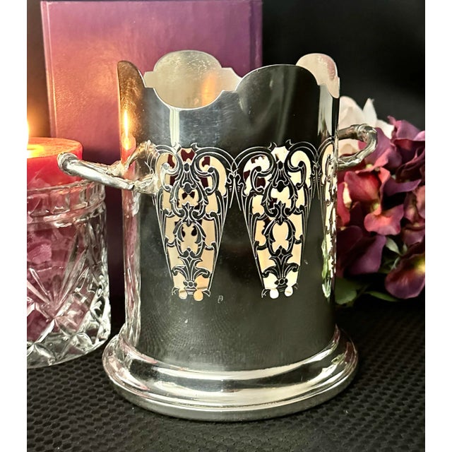 Metal Vintage English Silver Plated Pierced Wine Bottle Holder For Sale - Image 7 of 9