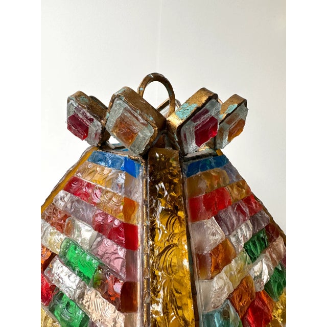 Copper Pair of Hammered Glass Gilt Wrought Iron Lamps by Longobard, Italy, 1970s For Sale - Image 8 of 13