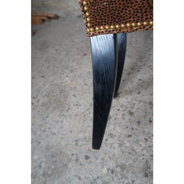 Late 20th Century Modern Leopard Upholstered Nailhead Parsons Rolled Back Oak Side Dining Chairs - Set of 4 For Sale - Image 11 of 12