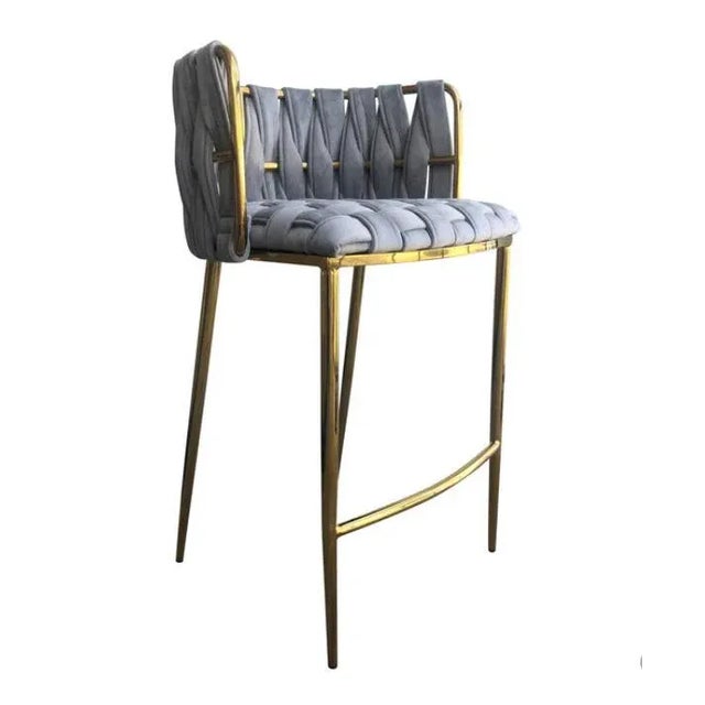 Modern Gray Velvet and Gold Milano Counter Stool For Sale In Los Angeles - Image 6 of 6