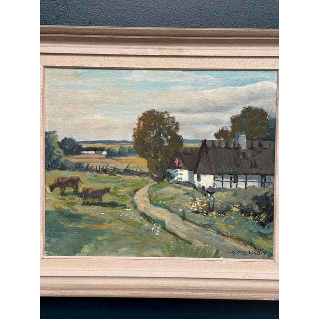 Hjalmar Lindblom, Farms with Grazing Cows, 1950s, Oil on Canvas, Framed For Sale - Image 4 of 11