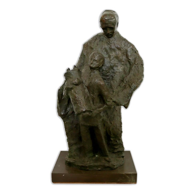 Bronze Mid Century Modern Father With Son Holding the Torah Bronze Sculpture For Sale - Image 8 of 8