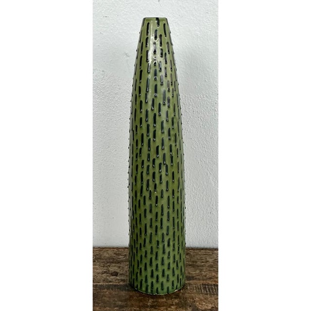 Mid 20th Century Vintage Green Textured Ceramic Vase For Sale - Image 5 of 12