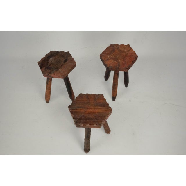 Vintage Brutalist Italian Wooden Stools, 1960s, Set of 3 For Sale - Image 4 of 13