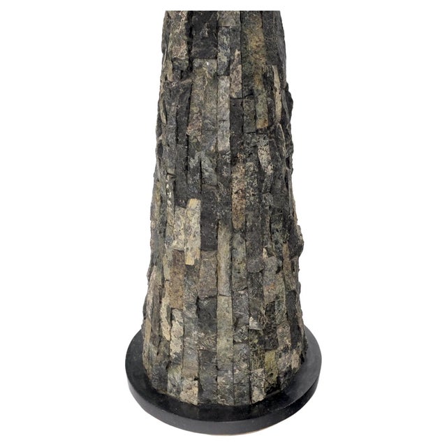 Pair of polished & rough stone tiles cone shape non matching pair of pedestals small: 14 × 36 tall : 14 x 43.
