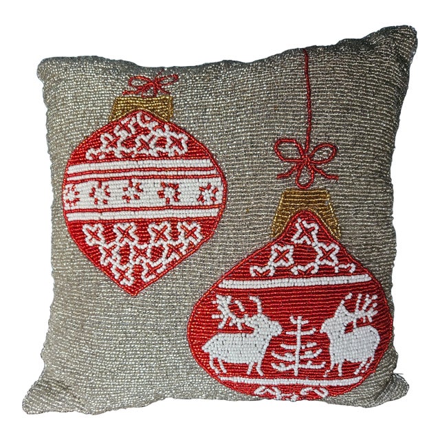 Cynthia Rowley Beaded Holiday Christmas Pillow For Sale