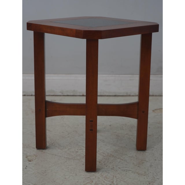 Arts & Crafts Pair Stickley Arts & Crafts Cherry Granite Top Lamp Tables For Sale - Image 3 of 15