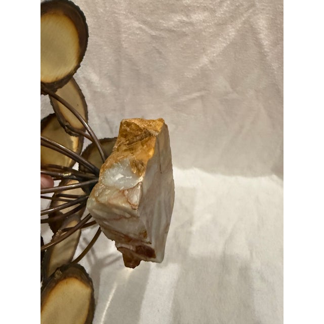 Mid-Century Modern Mid 20th Century Signed Brutalist Mixed-Metal Botanical Sculpture on Onyx Base | Mid-Century Modern Studio Art For Sale - Image 3 of 4