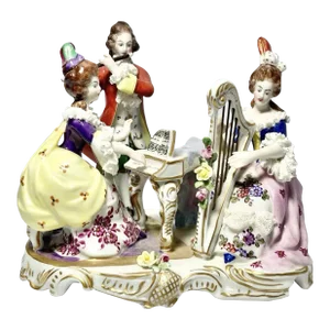 1930s Müller Volkstedt Dresden Rocco-Baroque Style Porcelain Musical Trio Figurine