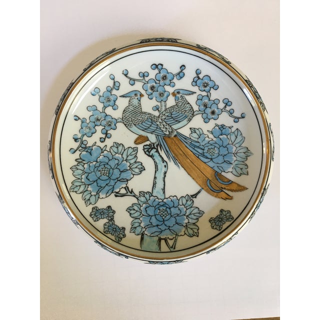 1970's Japanese Blue and Gold Imari Hand Painted Porcelain Peacock Bowl