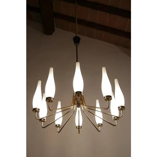 Stilnovo Italian Mid-Century Modern Ten Light Chandelier Attributed to Stilnovo, 1950s For Sale - Image 4 of 18