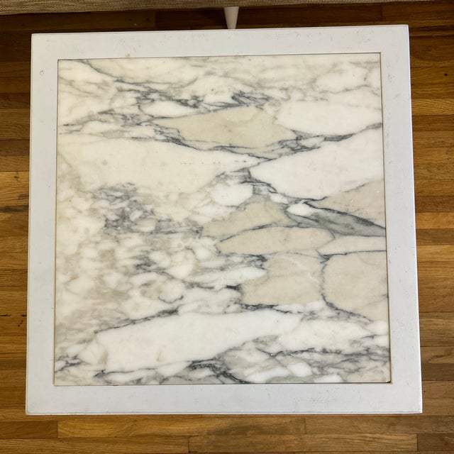 1960s Glam Hollywood Regency - Style Painted White End Table With White Marble Top & Fluted Legs For Sale - Image 5 of 12