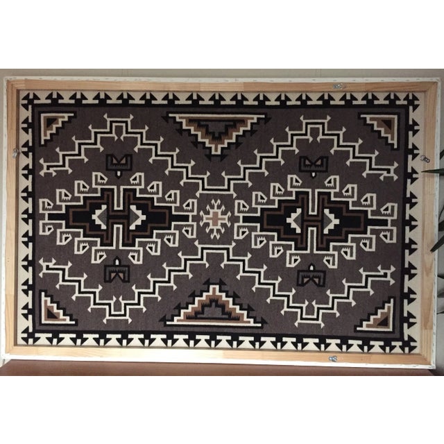 Textile Early 20th Century Vintage Framed Two Grey Hills Navajo Indian Rug, 6.25 X 4.13 Ft For Sale - Image 7 of 13
