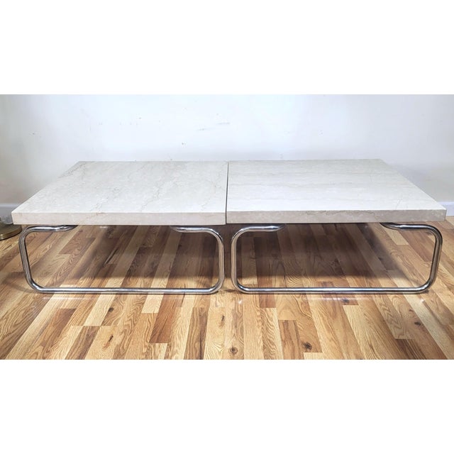 Mid-Century Modern Pair Vintage Mid-Century Modern Chrome & Marble Coffee Tables by Michael McCarthy for Cassina For Sale - Image 3 of 17