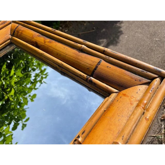1950s Brown Rattan & Bamboo Mirror, Italy, 1950s For Sale - Image 5 of 9