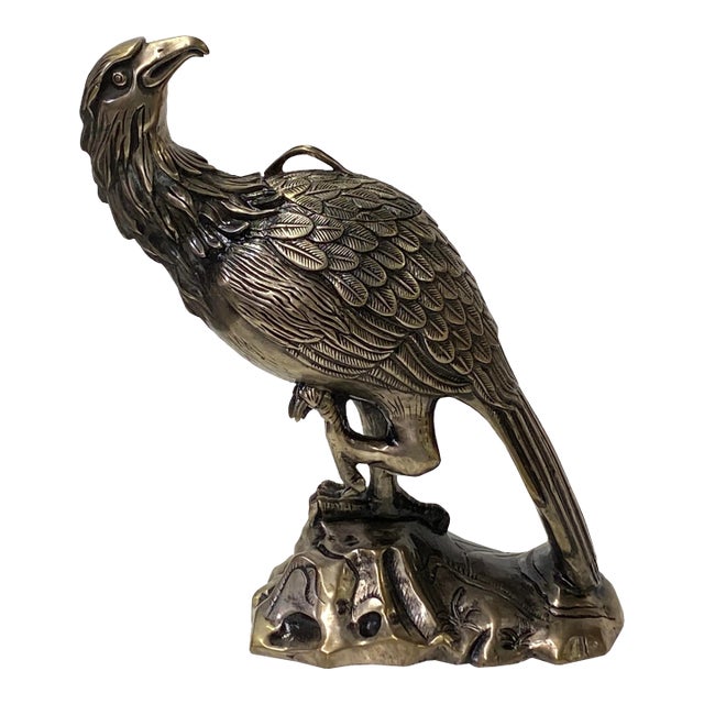 Handmade Detail Chinese Silver Coating Metal Eagle on Rock Figure For Sale