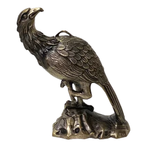 Handmade Detail Chinese Silver Coating Metal Eagle on Rock Figure