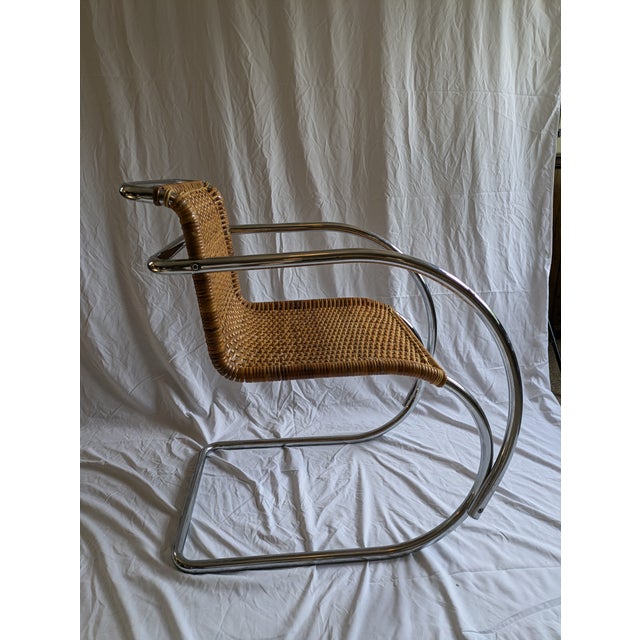 Mid-Century Modern Mid 20th Century Mr20 Chrome and Rattan Arm Chair Attributed to Mies Van Der Rohe - Set of 4 For Sale - Image 3 of 7