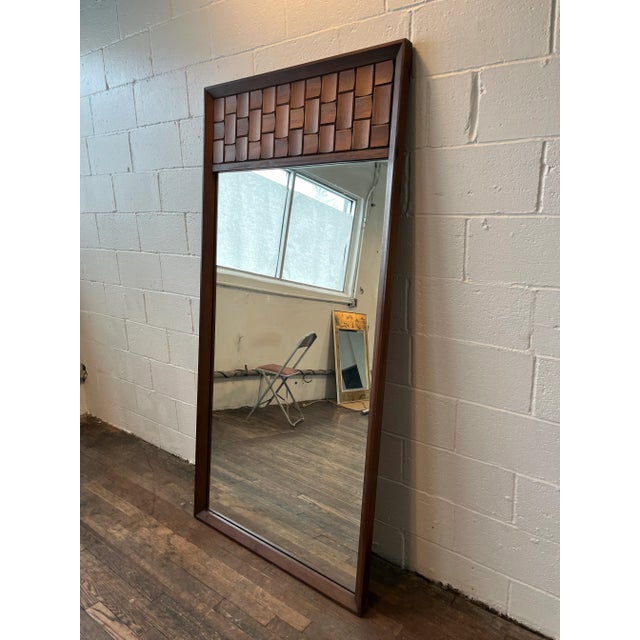 Mid-Century Modern Vintage Tabago Furniture Walnut Brutalist Style Wall Mirror For Sale - Image 3 of 6