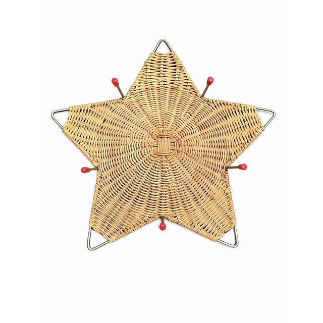 Vintage Mid-Century Modern Sculptural Rattan Star Fruit Basket With Metal Feet, Circa 1950s–1960s For Sale - Image 4 of 6
