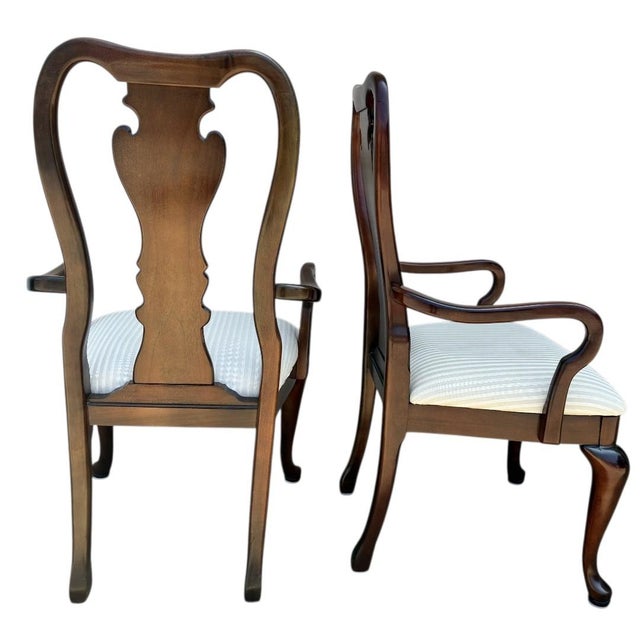 Pair Thomasville Collectors Cherry Queen Ann Dining Room Side Armchair 1990s For Sale - Image 11 of 16