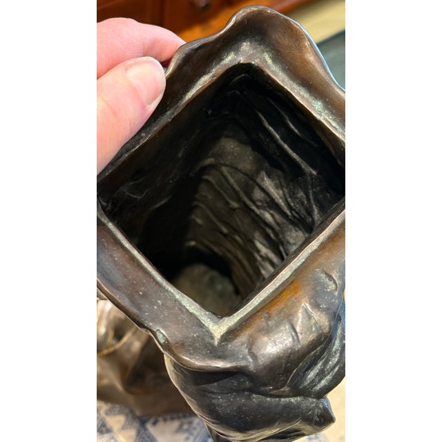 Early 20th Century Early Patinated Bronze Art Nouveau Vase With Maiden & Floral Design by Francesco Flora For Sale - Image 9 of 17