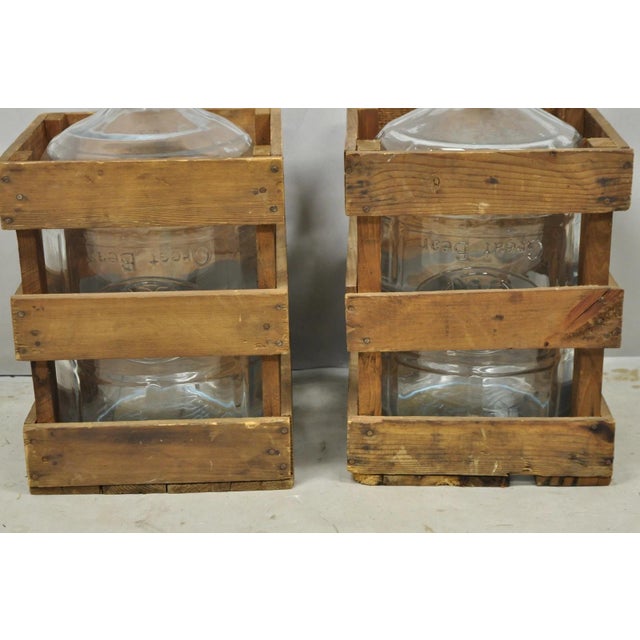 Vintage Great Bear Clear 5 Gallon Glass Carboy Jug in Wooden Crate - Pair For Sale - Image 15 of 16