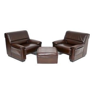 Vintage Leather Armchairs and Ottoman from de Sede, 1960s, Set of 3 For Sale