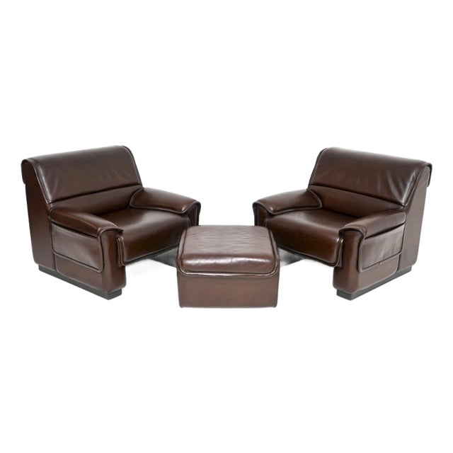 Vintage Leather Armchairs and Ottoman from de Sede, 1960s, Set of 3 For Sale