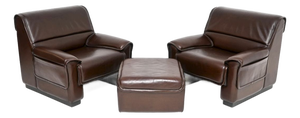 Vintage Leather Armchairs and Ottoman from de Sede, 1960s, Set of 3