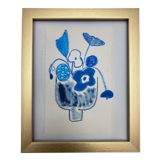 Blue Abstract Floral Drawing For Sale