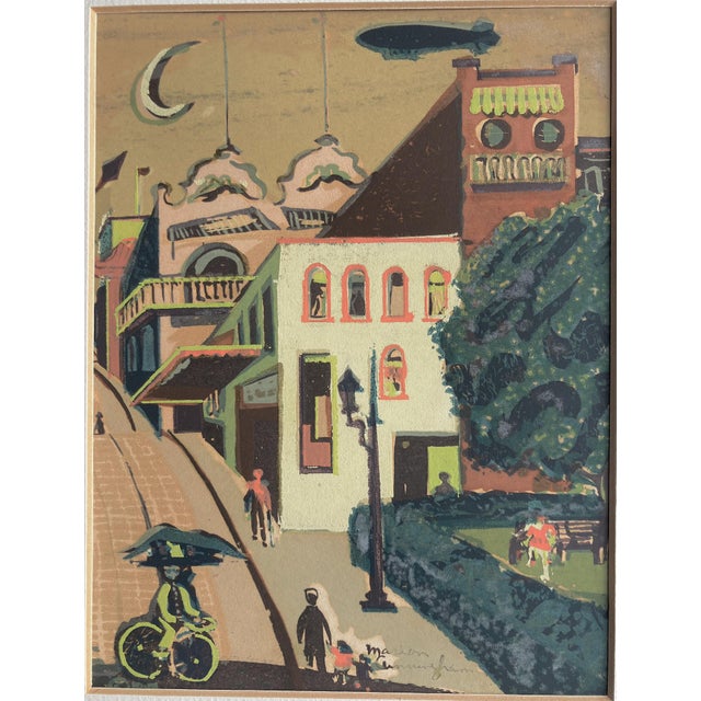 Artist: Marion Osborn Cunningham – American (1908-1948) Title: San Francisco with Blimp Overhead Year: 1940s Medium:...