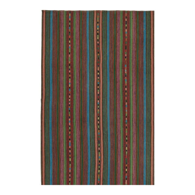 1950s Vintage Persian Palas Kilim in Multicolor Stripes, From Rug & Kilim - 5'10''x9' For Sale