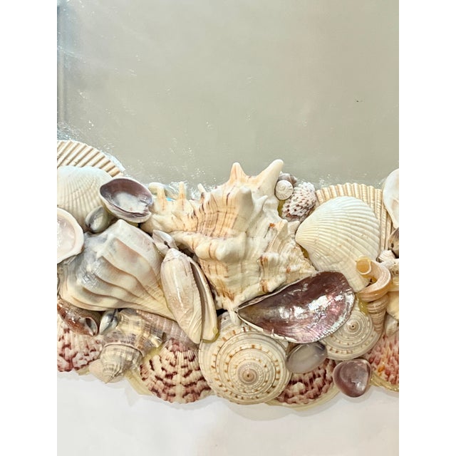 Vintage Coastal Oval Shell Encrusted Mirror For Sale - Image 10 of 14