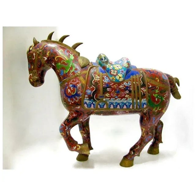 Cloisonne Tang Standing Horses - A Pair For Sale - Image 10 of 13