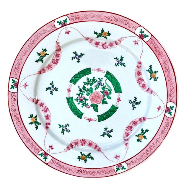 1970s Pink and Green Floral Chinoiserie Decorative Plates - Set of 3 For Sale - Image 5 of 11