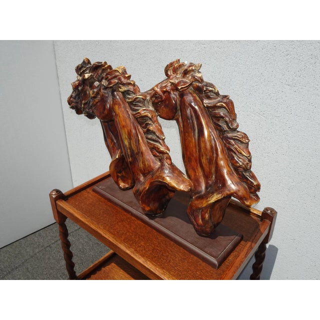 Large Vintage Table Top Three Galloping Horses Statue - Room Decor For Sale - Image 4 of 12