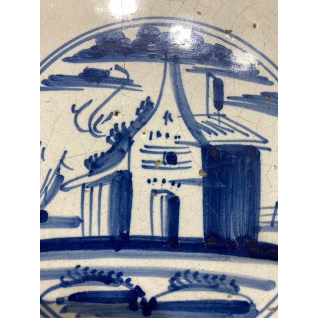 Ceramic Antique Delft Tiles Pair Framed Blue & White Dutch Hand Painted Ceramic 18thC For Sale - Image 7 of 9
