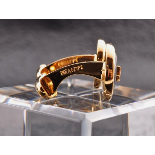"LANVIN" Vintage Cufflinks Labradorite Stone Gold Plate, Original Case, Circa 80 For Sale - Image 18 of 18
