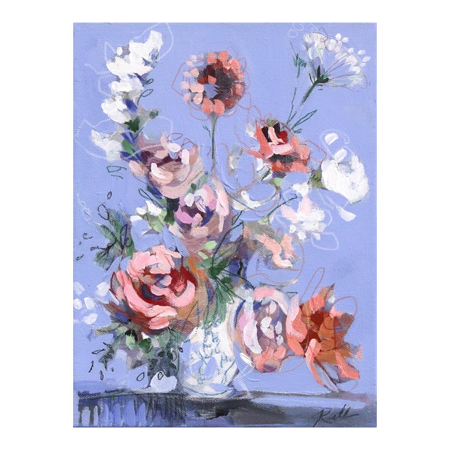 Periwinkle - Pastel Textured Floral Still Life Painting on Canvas Original Artwork by Kellie Newsome - Ready to Hang For Sale