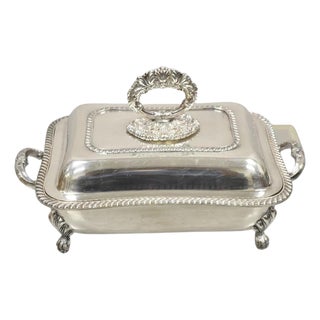 Antique English Victorian Sheffield Silver Plated Lidded Warmer Serving Platter For Sale