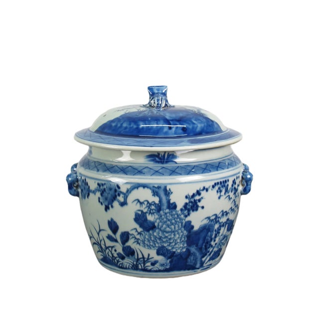 2010s Pair Blue & White Jar With Lid For Sale - Image 5 of 10