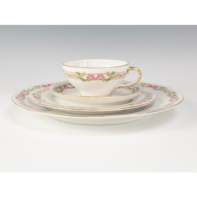 French w.m. Guerin Limoges “Rose & Stem” 4-Piece Place Setting, Hand-Gilded French Porcelain Circa 1900–1930 For Sale - Image 3 of 18