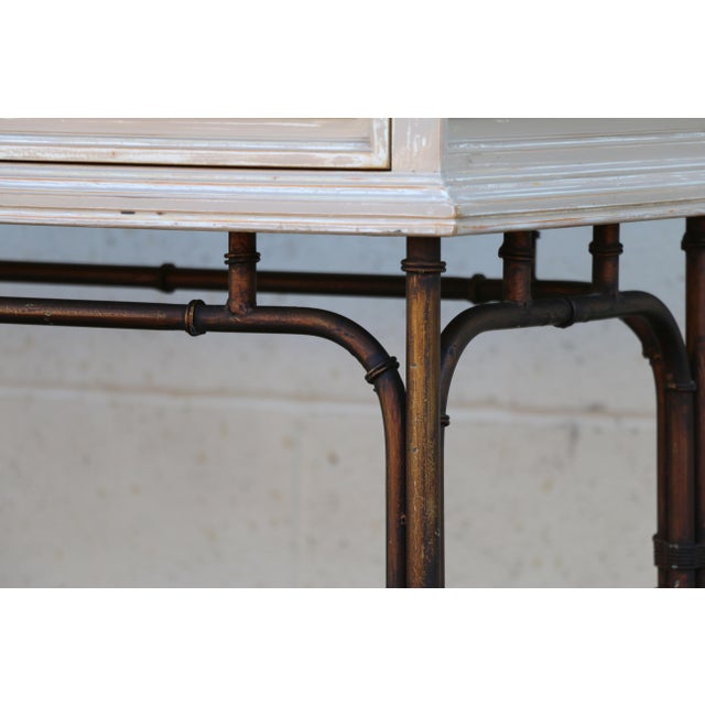1970s Hollywood Regency Faux Bamboo Metal & Wood Four-Drawer Console Table For Sale - Image 10 of 18