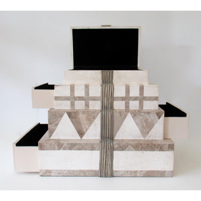 Vintage C.1980's "Monet's" Renoir Tessellated Stone & Wicker, "Behemoth," 4-Tiered Jewelry Box For Sale In Rochester - Image 6 of 12